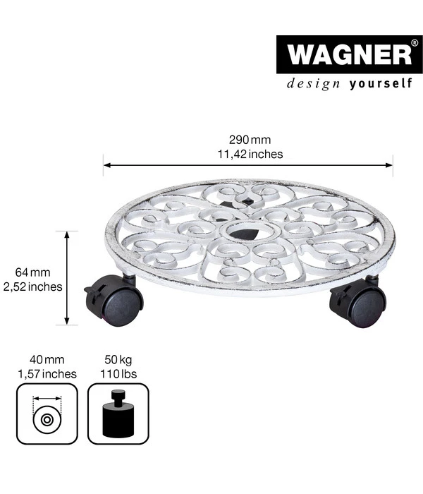 Wagner Pflanzenroller Antik, Ø 29 Cm, Weiß 7 Wagner Pflanzenroller Antik, Ø 29 Cm, Weiß – Bild 5